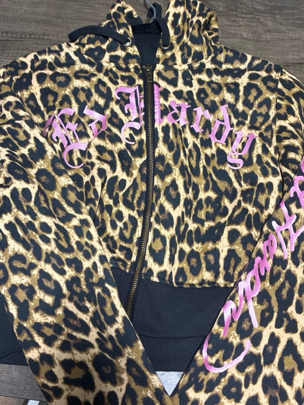 Ed Hardy Kids Leopard-Print Zip Hoodie with Pink Logo